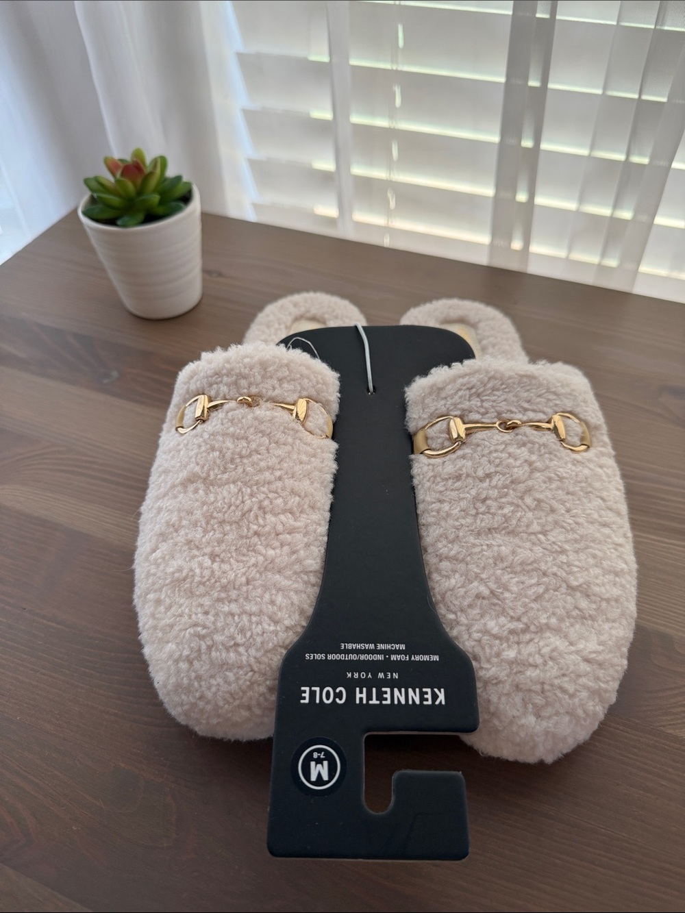 Kenneth Cole Beige Faux Shearling Slip-On Mules